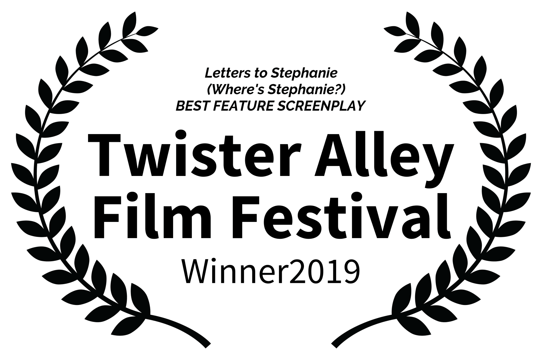 A green background with black leaves and the words " twister alley film festival winner 2 0 1 9 ".